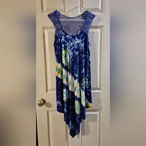 Ingear Blue Tie-Dye Maxi Dress with Green & Yellow Accents